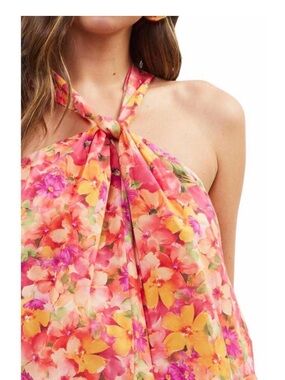 NWT Skies Are Blue size L ‘Tessa Twist’ Bright Coral Tank, Halter Tie Neck/Back